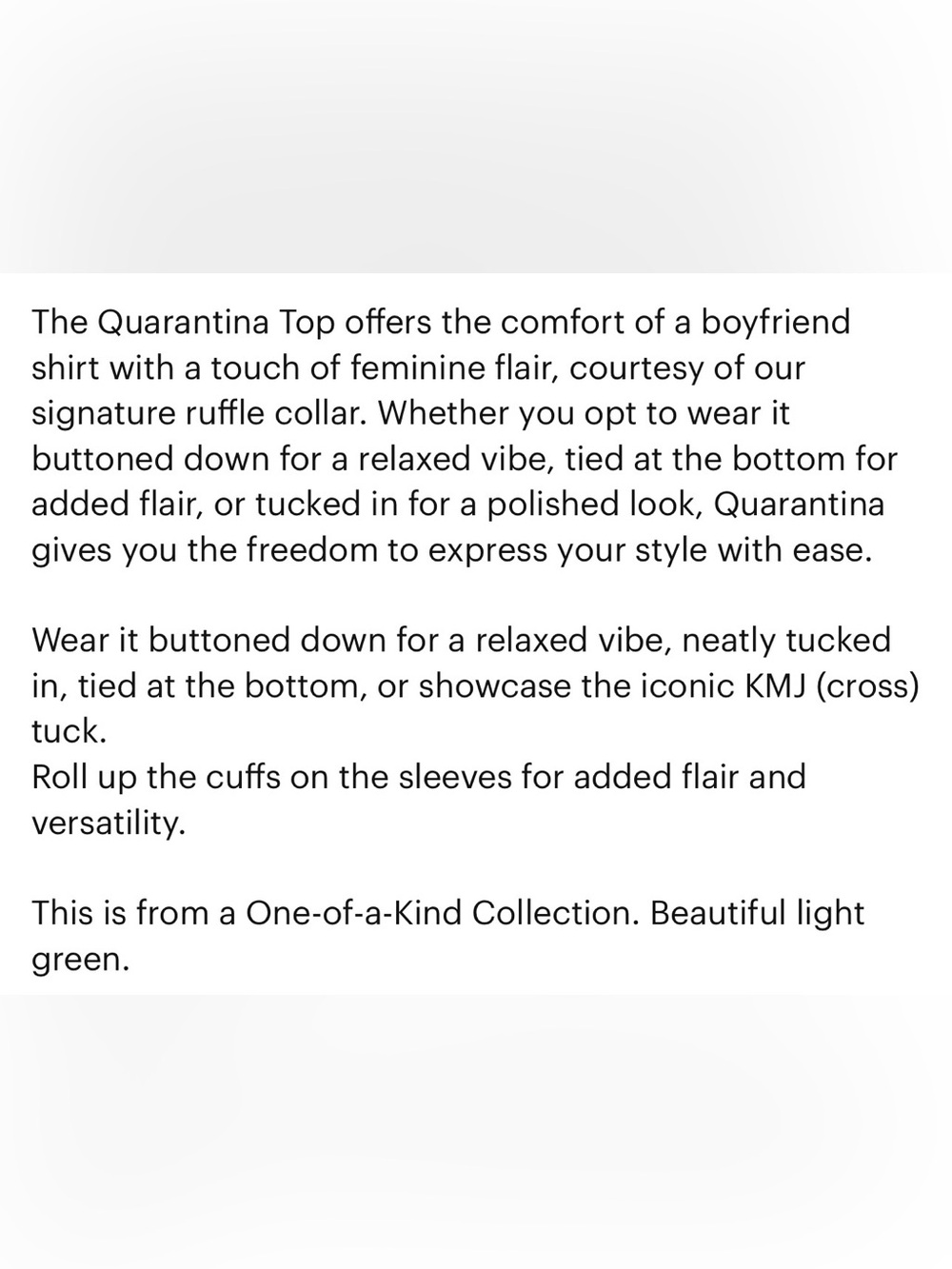 KMJ Kate McHale Jensen Quarantina Light Green One-of-a-Kind Shirt XS - Picture 7 of 11